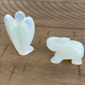 Opalescent Angel and Elephant Figurines